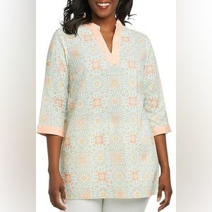 FoxCroft Medallion Linen Cotton Tunic Blouse